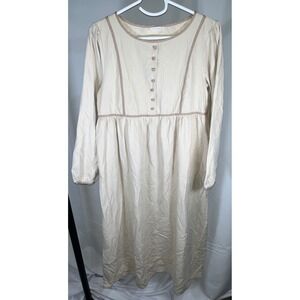 Ehka Sopo Long Sleeve Midi Dress Beige Button Front Cottagecore Prairie Modest
